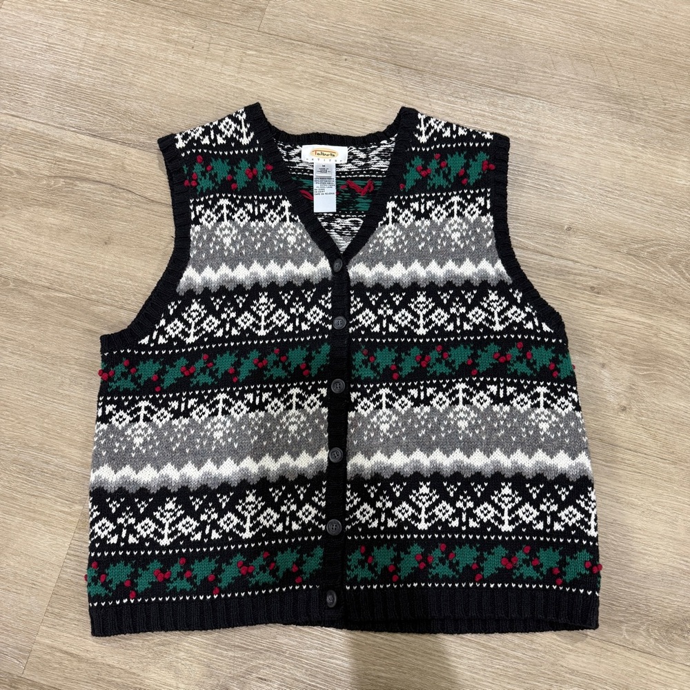Talbots Black and Green Knit Vest
